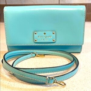Kate Spade Wellesley Natalie Aqua Pebbled Leather Clutch/Crossbody Like New!